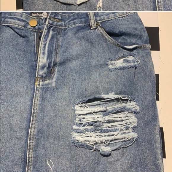 BOOHOO Blue heavily distressed blue jean skirt - Picture 4 of 5
